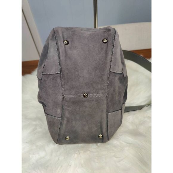 Stuart Weitzman small gray suede hobo bag with chunky silver hardware - Picture 3 of 7